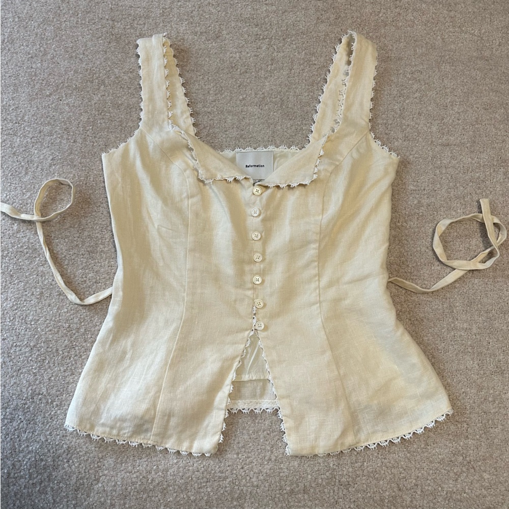 Reformation Viola Linen Top in Sugar